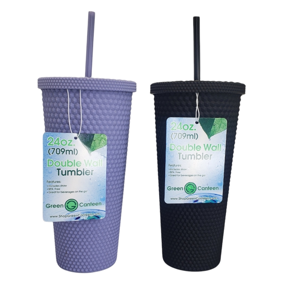 Green Canteen Double Wall Tumbler 24 Oz BPA Free Set Of Two (2) Black & Purple